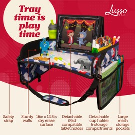 Lusso Gear Kids Travel Tray for Car - Road Trip Essentials for Kids - Car Seat Tray for Toddlers & Kids - Lap Tray for Airplane, Kids Travel Desk, Road Trip Activities (Airplanes)