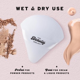 The Beauty Project Premium 6-Pack Triangle Powder Puff Set - Ultra-Soft Velour & Cotton Sponges for Application - Makeup Puffs for Body Powder, Foundation, Concealer, & Blending (White)