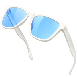 KANASTAL White Blue Sunglasses Womens Polarised Mens Light Blue Tinted Square Transparent Blue Vintage Ladies UV400 Protection - White Frame Blue Lens
