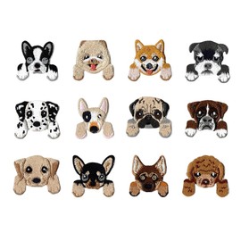 12 PCS Dog Iron On Patches Cute Puppy Sew On Patches Animal Embroidered Appliques for Jeans Jackets Bags Clothes DIY Decoration or Repair