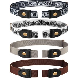Syhood 4 Pieces Elastic Belt for Women No Buckle Buckless Belt Stretch Belt Invisible Elastic Belt Unisex for Jeans Pants(Color 3)
