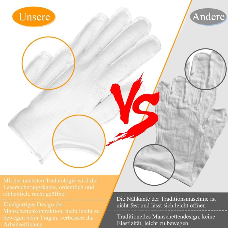 10 Pairs Cotton Gloves for Eczema, White Cotton Eczema Gloves
