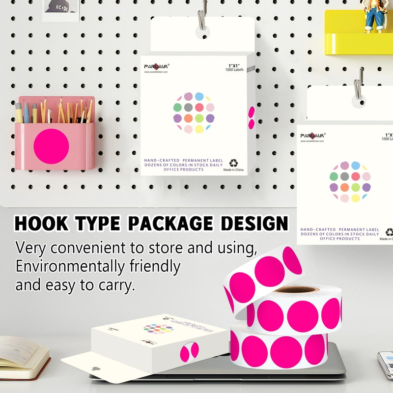 PARLAIM 1000 Pack, Fluorescent Pink Dot Stickers 1 inch Round