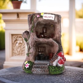 Elf Fairy Tale Tree House, Gnome Stump Resin Sculpture, Yard Lawn Decoration & Gifts Miniature Building Tree House Solar EnergyColor: tree, Size: one size