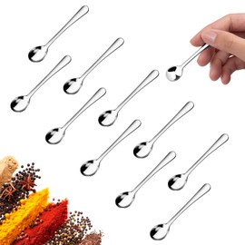 Small Spoons for Spice Jars 10 Pcs Mini Spoons Set, 2.9 Inch SUS 304 Stainless Steel Tiny Spoon for Spices, Salt, Pepper, Condiment, Sugar, Honey, Coffee (Silver)