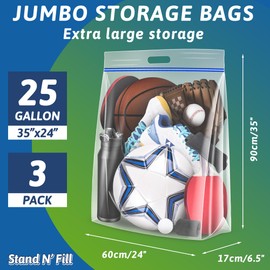 Extra Large 25 Gallon Storage Bags - 35” x 24” with Resealable Zip and Carry Handle, Ideal for Clothes, Pillows, Moving and Travel, Set of 3