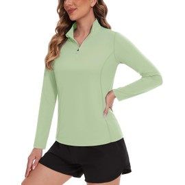 TACVASEN Rashguard Swimwear Women Zip UV Protection Shirts Summer Breathable Swimming Shirts Surfing Swimsuits (XS, Light Green)
