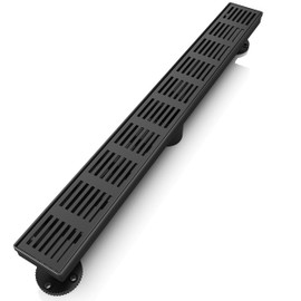 WEBANG 24 Inch Linear Shower Drain Rectangular Floor Drain with Accessories Fence Pattern Cover Grate Removable SUS304 Stainless Steel Watermark&CUPC Certified Matte Black