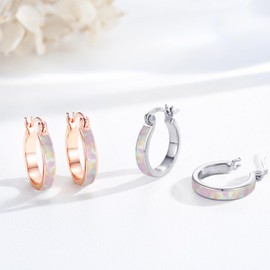 CHENGHONG Opal Earrings Silver 925 Blue/White Opal Earrings Hoop Earrings Silver Hypoallergenic Hoop Earrings Opal Jewellery for Women Girls, Sterling Silver