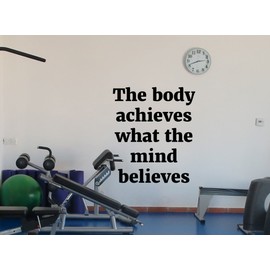 The Body Achieves What The Mind Believes Gym Quote Motivational Wall Decal Inspirational Fitness Vinyl Sticker Words Gym Wall Decor Fitness Motivation Quote Wall Art Workout Wall Decor Mural 78fit