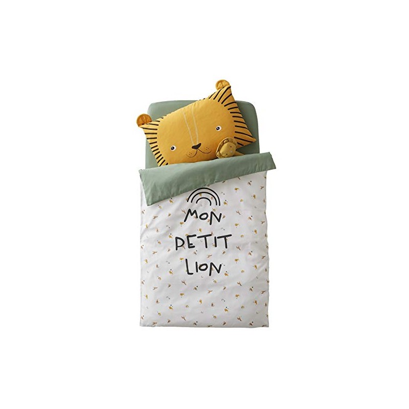 Vertbaudet Baby Reversible Duvet Cover, Little Lion, Tanzania, Wool White,