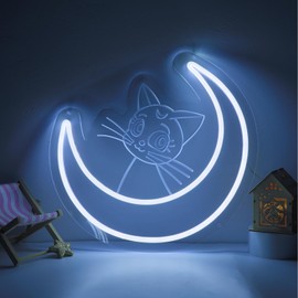 ENUOLI LED Cat Neon Signs,Cute Cat Neon Lamps Dimmable Cool White Moon Shaped Neon Lights USB Powered Cat Night Light Wall Decor for Cat Cafe Bedroom Living Room Birthday Gift for Friends