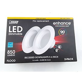 Feit Enhance 90+ CRI 75W Replacement Dimmable 2700K Soft White 5- to 6-Inch LED Retrofit Kit, 2-Pack