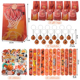 TIVUNORON Basketball Party Bags, 86 Pieces Children's Gifts Party Accessories, Basketball Key Ring Slap Bracelets Gift Bags Stickers, Boys Girls Birthday Gifts