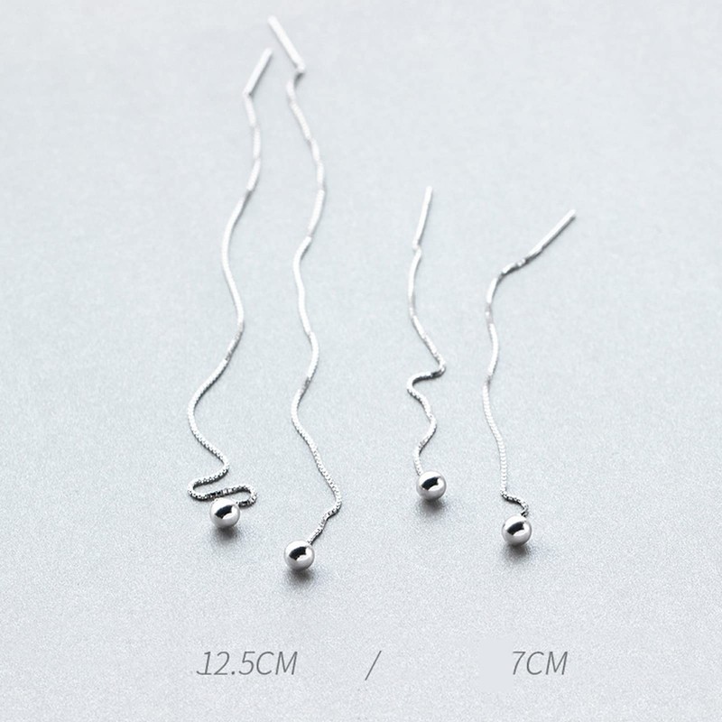 Simple Ball Pull Through Earrings 120mm 925 Sterling Silver for