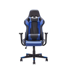 FlashBuy Ergonomic Design Multi-Function Racing Style Swivel Gaming Chair with PU Leather,High Back,Adjustable Headrest,Adjustable Lumbar Support,Black and Blue