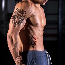 Temporary Tattoos for Men Women Teens 10 Sheets Fake Black Tiger Tattoo Stickers Realistic Large