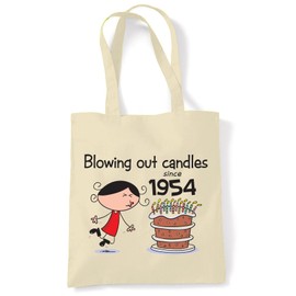 Blowing Out Candles Since 1954 70th Birthday Gift Bag - Tote Shoulder 70th Gift Bags with Long Handles for Carrying over the Shoulder - 100% Cotton - 70th Birthday Gifts for Her Special Day.