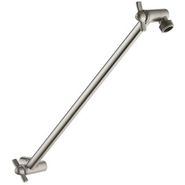 BRIGHT SHOWERS 15 Inch Extra Long Shower Head Extension Arm, Solid Brass Shower Arm Extender with Locking Screw for Rain and Handheld Showerhead, Height & Angle Adjustable, Brushed Nickel