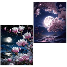 Set of 2 Diamond Painting Flowers 5D Diamond Painting Set Daiments Painting Adult Diamond Painting Cute Diamond Coating Stereoscopic Umbrella Wall Hanging Tool 30 x 40 cm (Cherry Blossoms)
