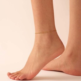 Yimofy Anklets for Women 18K Gold Plated Dainty Satellite Beaded Ankle Bracelets Minimalist Summer Beach Foot Chain Jewelry Gifts