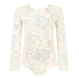 Kamarina Swim Girls Long Sleeve Swimsuit - UPF 50+ Chlorine Resistant Ruffle Bolero Girls' Swimwear | Size 6-12