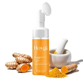 HOYGI Turmeric Face Cleanser With Brush, Turmeric Cleansing Mousse, Facial Cleanser, Tone Enhancing Formula, Soothing Glowing Skin - Specification: 1 Bottle