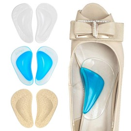 Dr. Foot's Arch Support - Plantillas para zapatos para pies planos, inserciones de arco de gel para fascitis plantar, almohadilla adhesiva para el arco para aliviar la presión y el dolor de pies, 3 pares (beige+azul+ transparente)