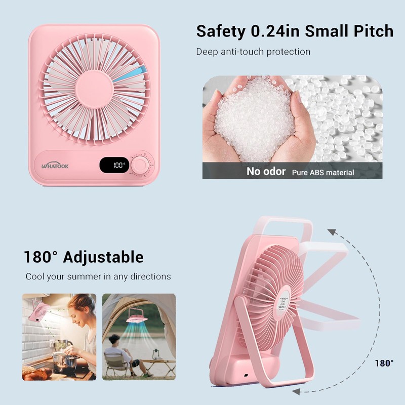 WHATOOK Desk Fan 2 Pack: 100 Speeds Stepless Control 2000mAh