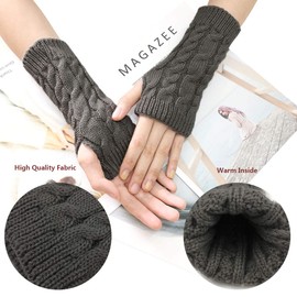 Women Arm Gloves - Wrist Gloves Winter Women's Long Fingerless Gloves Warm Fashion Mitten Knit Crochet, Christmas Gift Ladies (Darkgray)