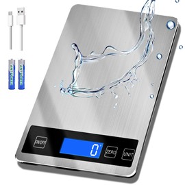 33lb Food Scale, Digital Kitchen Scale Batteries and USB Charging,1g/0.05oz Precise Graduation, Waterproof Stainless Steel with LCD Display Weight Grams and oz for Cooking Baking (Stainless Steel)