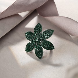 Ever Faith Green Flower Leaf Statement Adjustable Cuff Ring for St. Patrick's Day, Sparkle Crystal Irish Holiday Jewellery Accessories for Woman Girls
