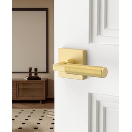 Asidrama 1 Pack Gold Privacy Door Handles, Door Lever with Door Knobs Indoor for Bedroom or Bathroom, Heavy Duty Door Handles Interior with Locks for Left Right Sided Doors