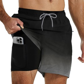 SlowTon Traje de Baño Hombre 2 en 1,Bañador de Secado Rápido con Bóxer de Compresión, Shorts de Baño con Bolsillos con Cremallera para Playa Natación Piscina Correr