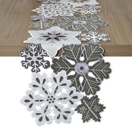 Grelucgo Embroidered Snowflake Table Runner, Christmas Party Decor, Winter Holiday Decorations, Gray and Silver (14x54 inches)