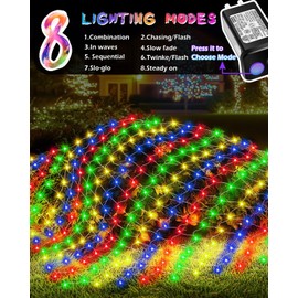 Christmas Net Lights 12ft x 5ft, 360 LED Outdoor Mesh Lights with 8 Modes, Waterproof Bush String Lights for Home Garden Yard Xmas Decorations Connecable, Timer (Multicolor)