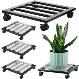 DEELF OUTLET 3 Packs 12 inches Large Metal Plant Caddy with PU Wheels Square Planter Dolly Pot Mover Rollers Iron Rolling Plant Stands Indoor Outdoor Plant Holder Coaster Trolley, Black
