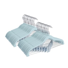 ManGotree Pants Hangers with Movable Clips, Non-Slip Velvet Skirt Hangers, Space-Saving Clothes Hangers for Pants, Skirts, Shirts, Coats, Dresses (32 Pack, Blue)
