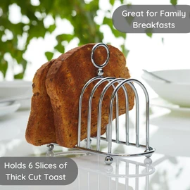 Muldale Silver Toast Rack 6 Slice Victorian Style - Chrome Toast Holder Rack with Ball Feet - Toast Stand with Carry Handle - Sturdy and Toughened