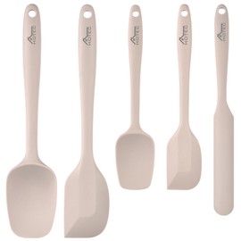HOTEC High Heat Resistant Food Grade Silicone Rubber Spatula Set BPA Free for Baking, Cooking, and Mixing Non Stick Dishwasher Safe Set of 5, Khaki