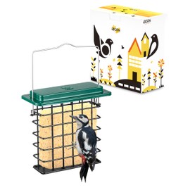iBorn Suet Feeder Suet Bird Feeders [Single Capacity] for Outside Hanging with Taller Grid for Woodpecker,Metal Green（Pack of 1）