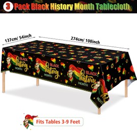 3 Pack Black History Month Tablecloth Decorations Afro African American February Table Cloth Rectangular Plastic Disposable African American Table Cover Decor for Holiday Party Table, 54 x 108 Inch