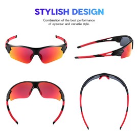 BEACOOL Polarized Sports Sunglasses for Men Women Youth Baseball Cycling Fishing Running TAC Glasses (Black Red)