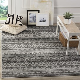 SAFAVIEH Adirondack Collection ADR119N Moroccan Boho Distressed Non-Shedding Living Room Bedroom Accent Area Rug, 4' x 6', Ivory / Charcoal