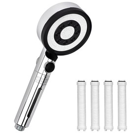 Zoutpy Hochdruck-Duschkopf mit 4 PP-Filter & 5 Spr1hfunktionen - Wassersparende Handbrause mit handlicher Chrom-Optik, Stopp-Funktion (Ohne Schlauch & Halterung)