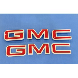 GMC Front & Rear Emblems Flat White Red For 2019-2025 GMC Sierra 1500 2500HD 3500HD