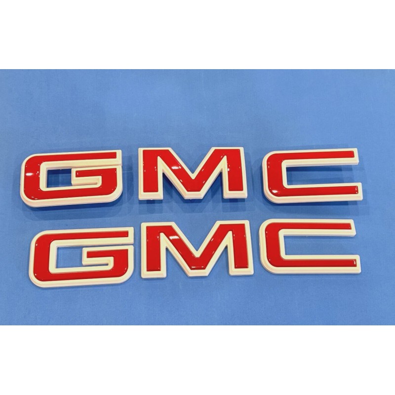GMC Front & Rear Emblems Flat White Red For 2019-2025