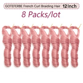 French Curly Braiding Hair Pre Stretched Loose Wavy Braiding Hair Dark Pink French Curl Crochet Braids for Women Loose Wavy Curl Hair Extensions 12 Inch