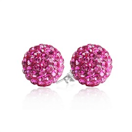BAYUEBA Women's 925 Sterling Silver Crystal Ball Stud Earrings 8mm Fuchsia