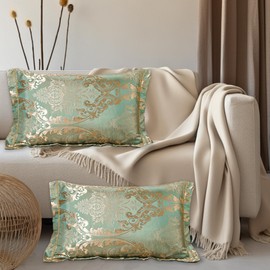 Satin Pillowcase - Silk Pillowcase, Silk Pillowcase for Hair And Skin, Satin Jacquard Embroidered Satin Silk Pillowcase, Bedding Silk Pillowcase Modal Wedding Valentines Day Gifts (Green)